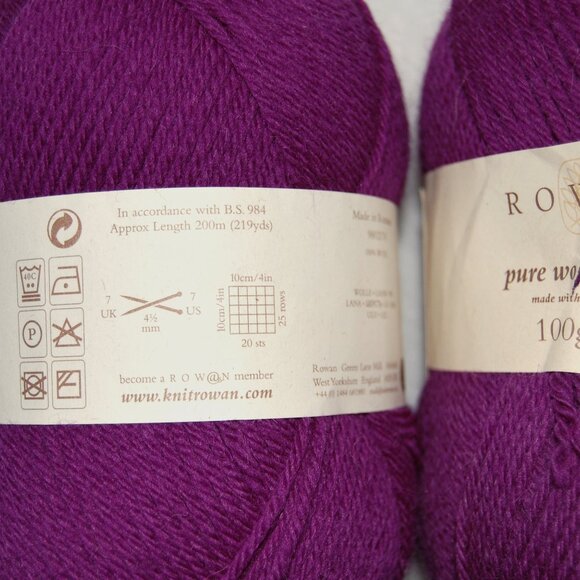 Same Dye Lot of 2, Purple Rowan Wool Yarn, Pure Wool Worsted - Picture 3 of 3